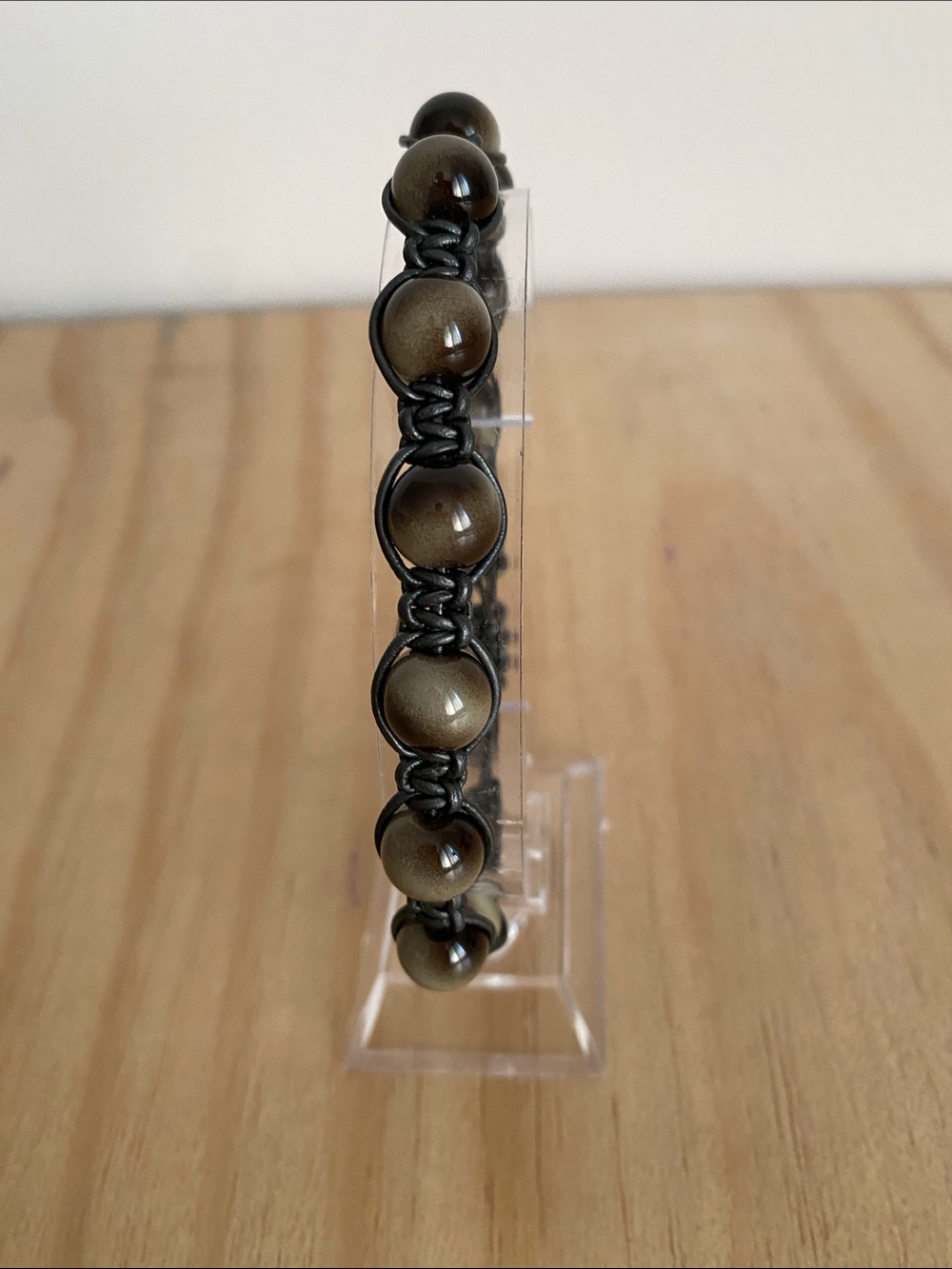 Beaded Leather Adjustable Bracelet - Gray/Brown